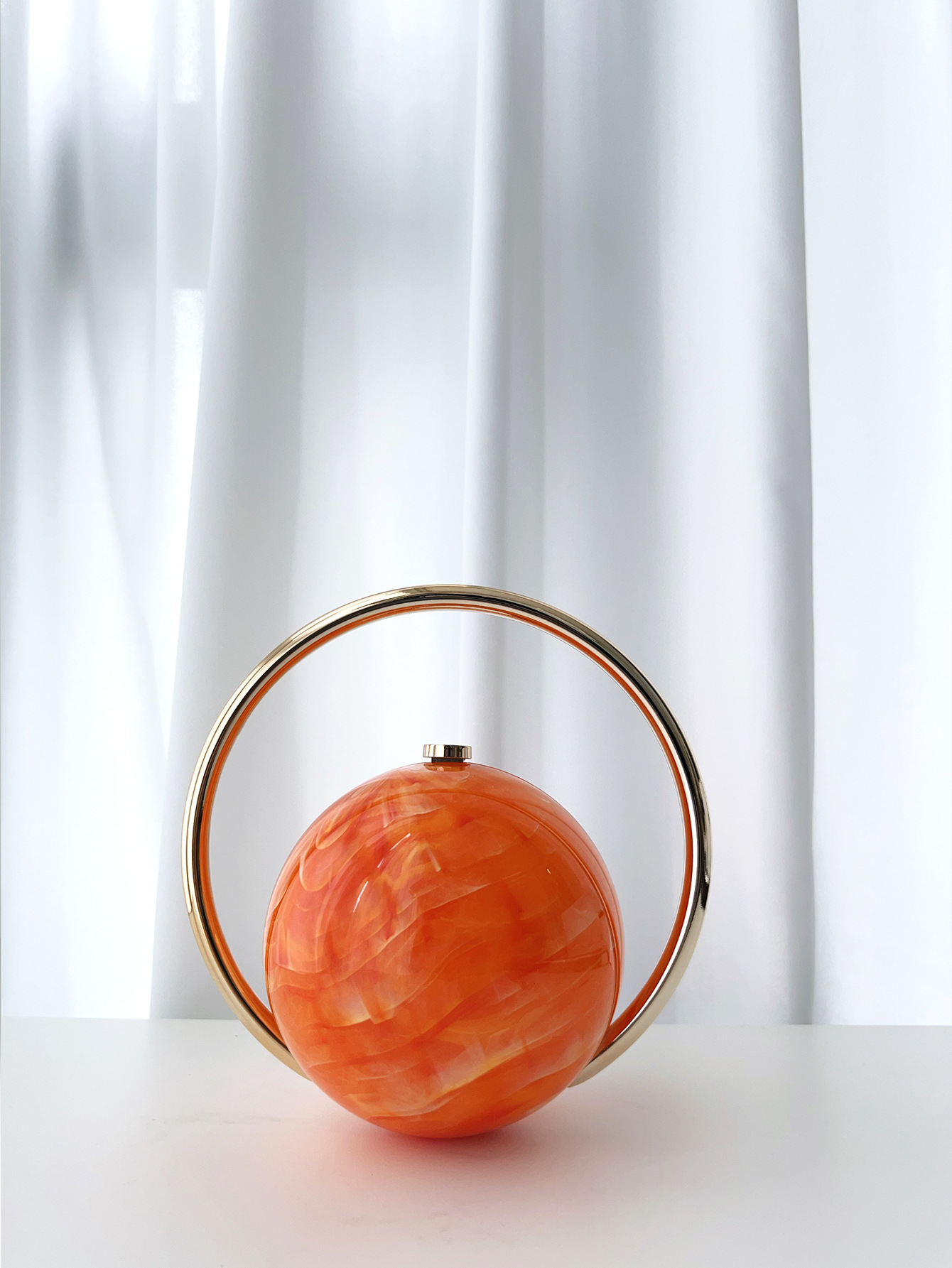 2025 New Spherical Evening Bag Electroplated Handle Luxury Handbag Marble Pattern Minimalist Runway Wholesale Bag - Thumbnail 7