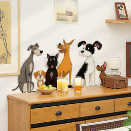 卡通狗狗儿童房墙面装饰贴纸欧美风格动物手绘背景墙贴画 36100