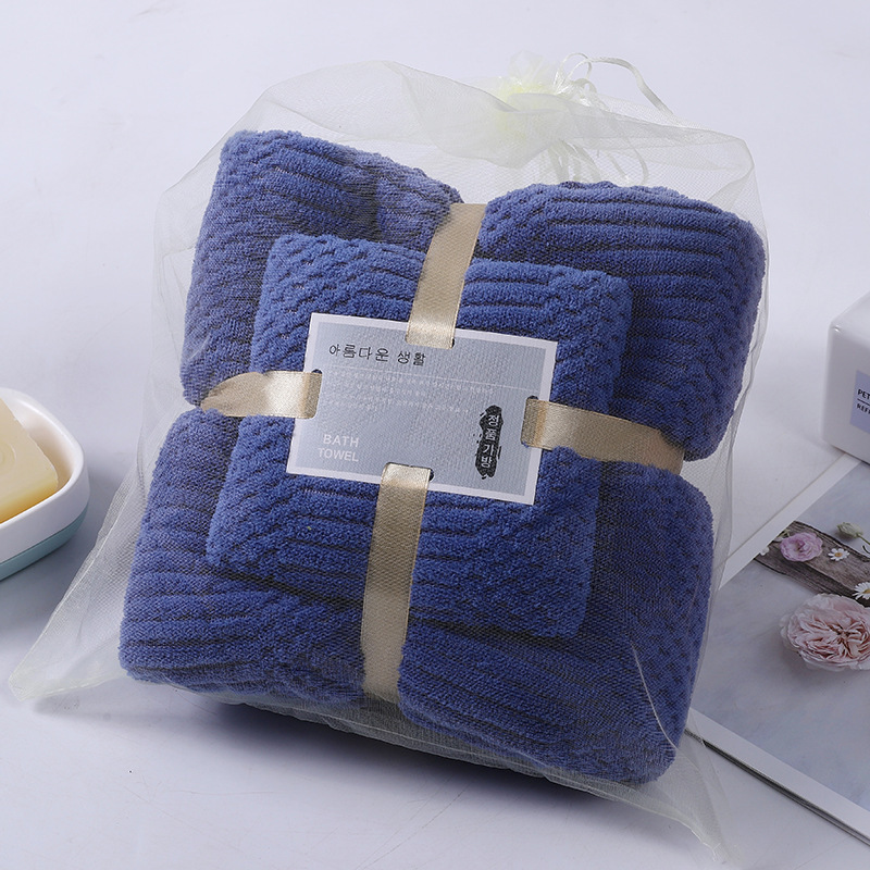 Dark blue / Jixiang plaid bath towel (70*140) + towel (35*75)