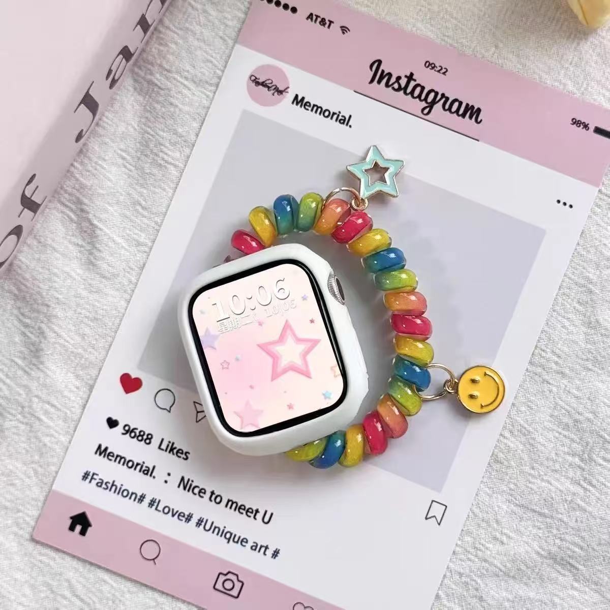 Suitable for Apple Watch Strap Iwatch10 New Transparent Kt Cat Phone Cord Strap S9S8 Hair Band Wristband