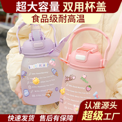 網紅夏季大肚子水杯塑料隨手杯戶外運動大容量吸管杯男女學生定製