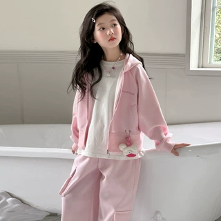 韩国童装女童连帽卫衣套装2026春装新款女孩洋气休闲运动服两件套