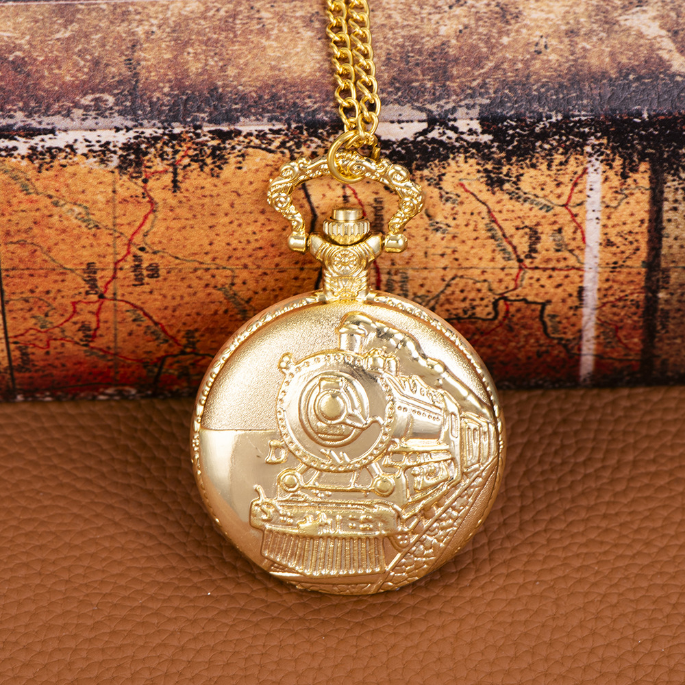 Gold locomotive pocket watch manufacturers wholesale large classical thick chain gold retro locomotive pocket watch 1041