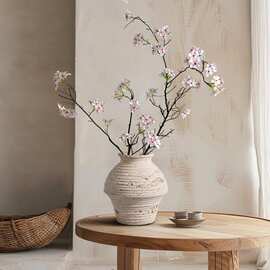 海虹雅林天然洞石仿真花瓶摆件客厅玄关轻奢感装饰艺术侘寂风