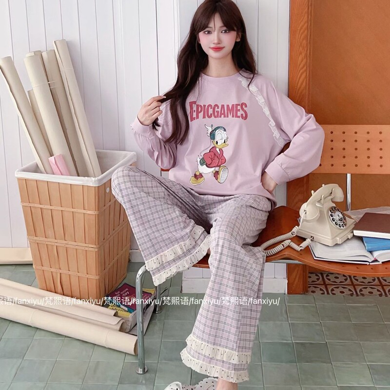 Fanxiyu 2026 Autumn Wide-Leg Long Pants Long-Sleeve New Pajamas for Women Loose Casual Loungewear Set Wholesale in Stock