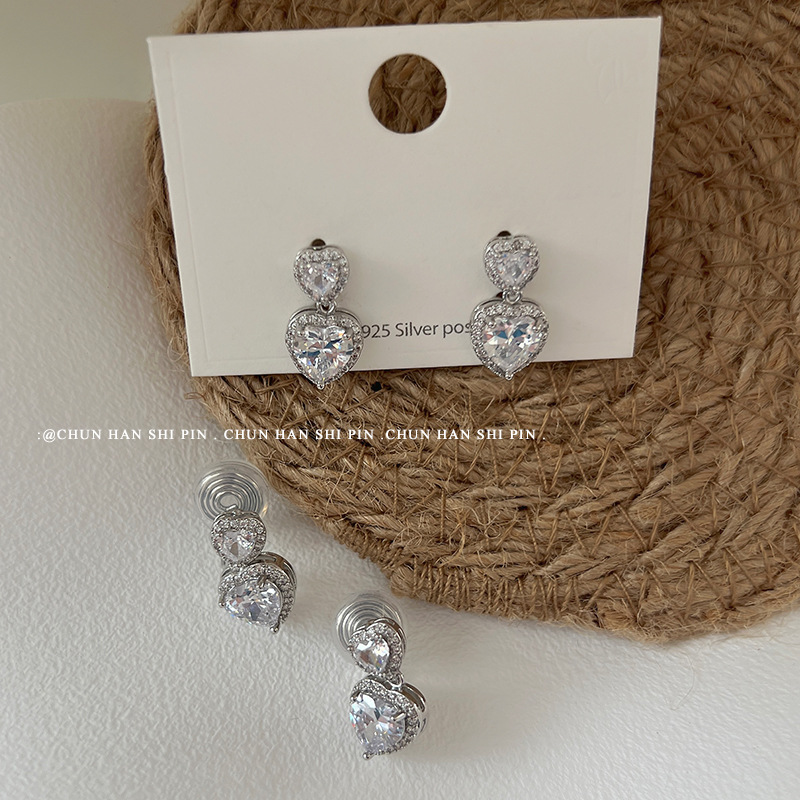 Super Flash heart zircon mosquito coil ear clip niche design high-grade earrings women's simple all-match earrings without pierced ears