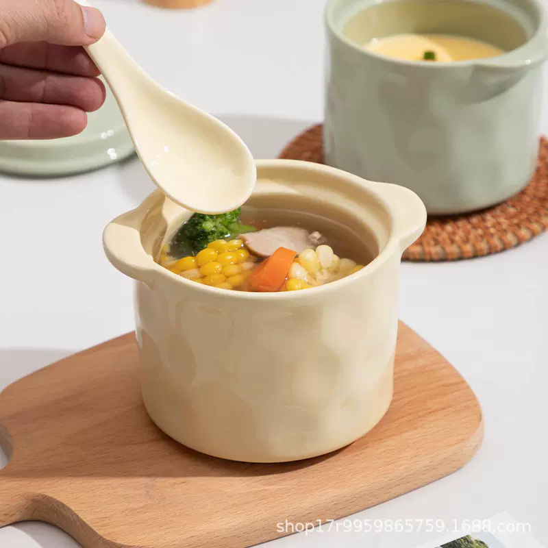 陶瓷炖盅隔水炖蒸蛋盅奶油风网红炖瓦罐盅汤家用儿童炖粥高颜值