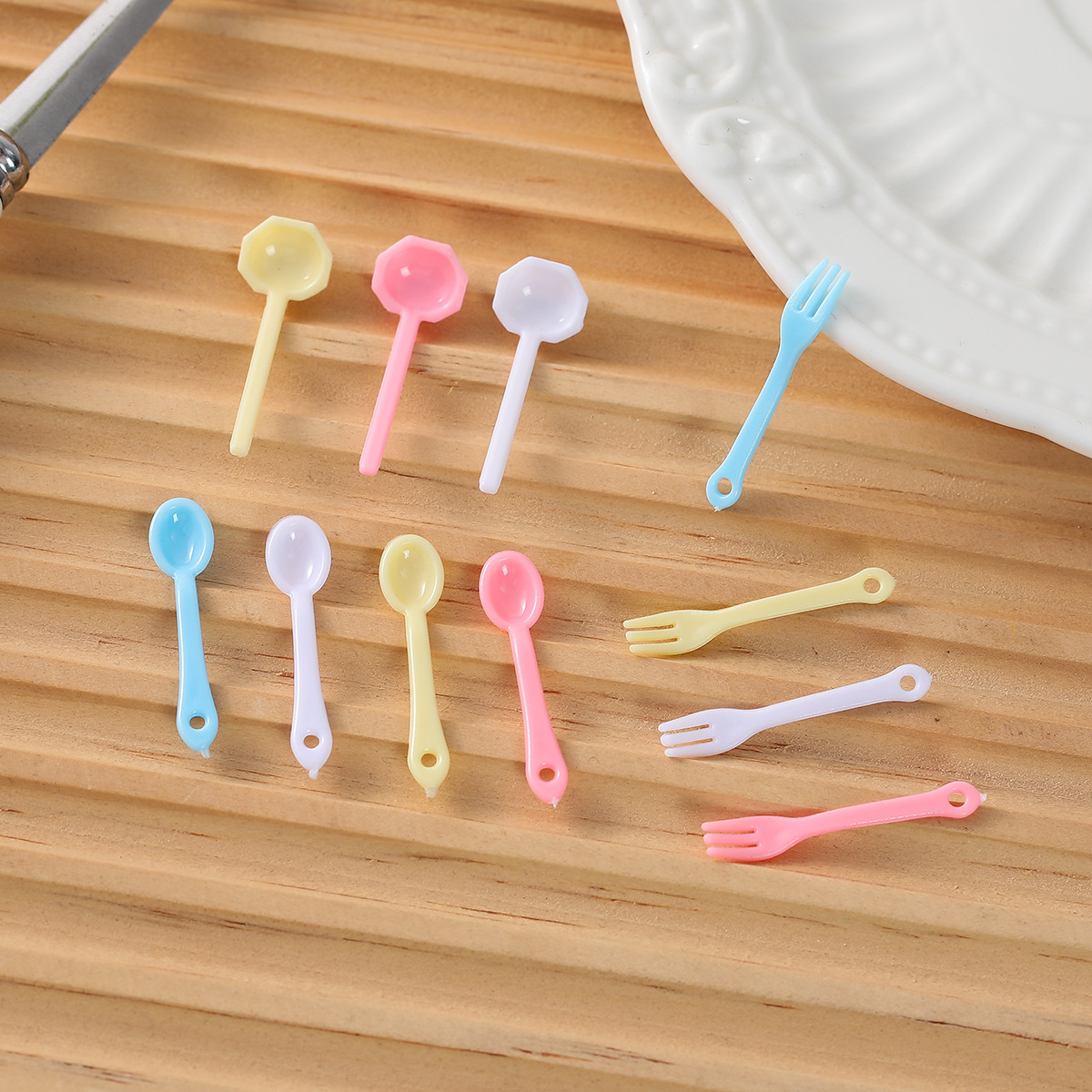 Miniature Spoons, Forks, Soup Spoons DIY Food Play Kitchen Pretend Play Set with Cream Glue Handmade Material Kit