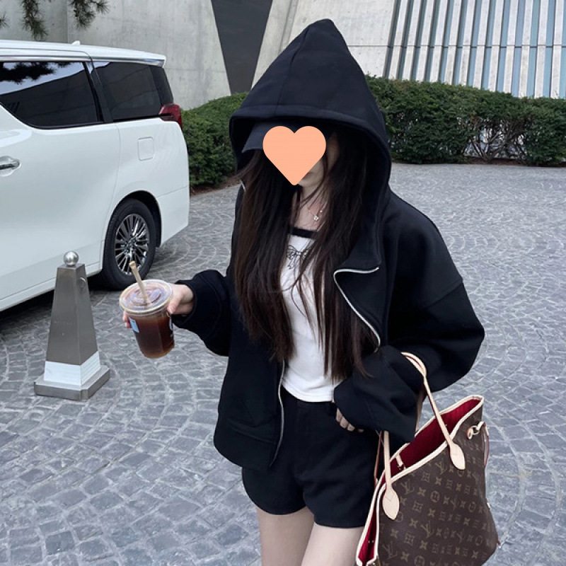 连帽拉链卫衣外套女宽松2025新款百搭休闲薄款短款即墨卫衣开衫女|undefined