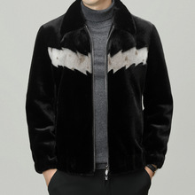 海宁冬季新款仿水貂皮草外套男士翻领休闲时尚加厚保暖金貂绒夹克