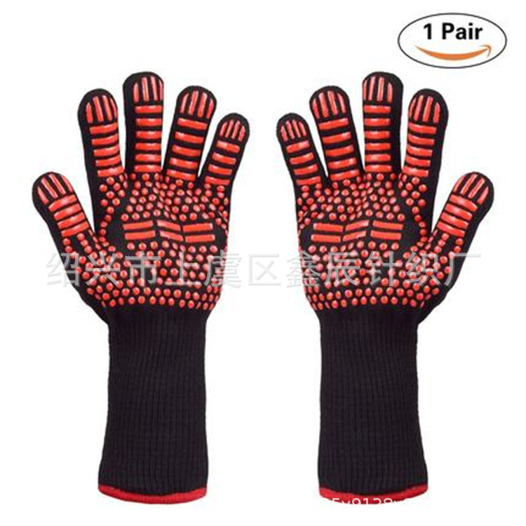 Bbq500 grados aramida resistente a altas temperaturas guantes ignífugos horno microondas aislamiento térmico hornear silicona barbacoa guantes