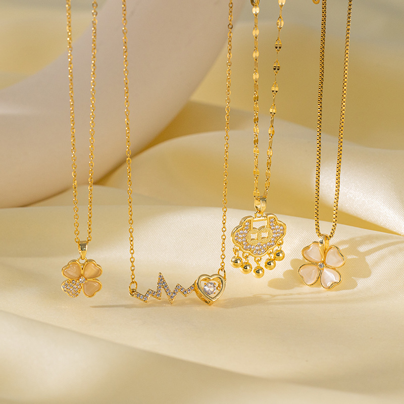 Holiday, Daily Occasion Titanium Steel Copper Plating Heart Shape Flower Bow Knot Pendant Necklace
