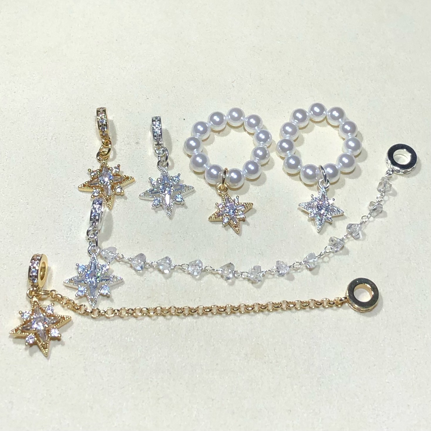 14K Gold-Filled High Color Retention Crystal DIY Accessories Four-Pointed Star Pendant Zircon Chain Bead Bracelet Handmade Beads