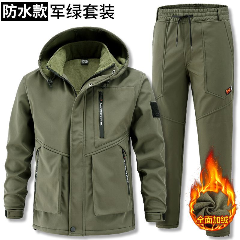Autumn and Winter Windproof Fleece-Lined Thickened Warm Outdoor Cycling Skiing Mountaineering Clothing Set for Men and Women Wholesale
