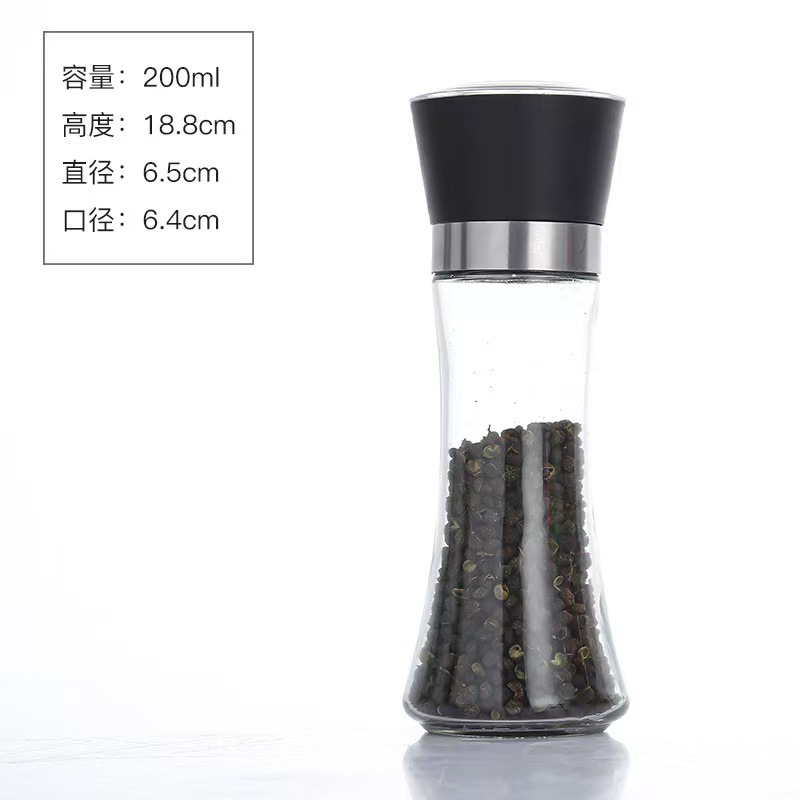 Venta al por mayor manual japonés hogar de acero inoxidable molinillo de pimienta vidrio suministros de cocina artefacto tanque de condimento portátil