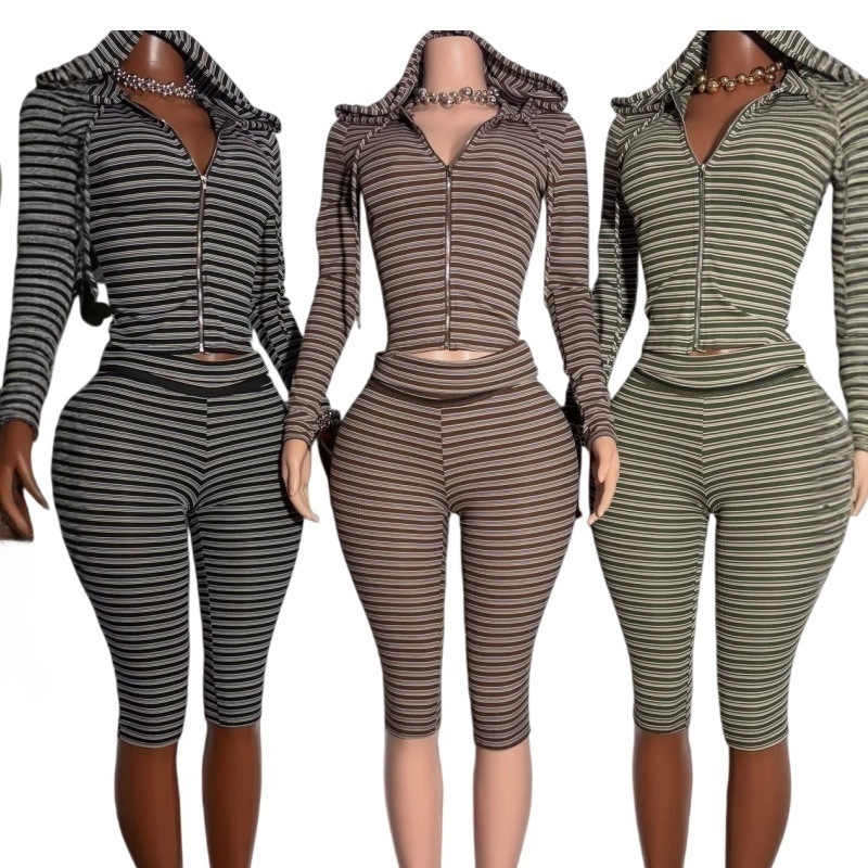 New Ribbed Casual Suit 88723 in stock, hot-selling in Europe and America, hooded long-sleeve elastic cropped pants women's clothing New Ribbed Casual Suit 88723 in stock, hot-selling in Europe and America, hooded long-sleeve elastic cropped pants women's clothing