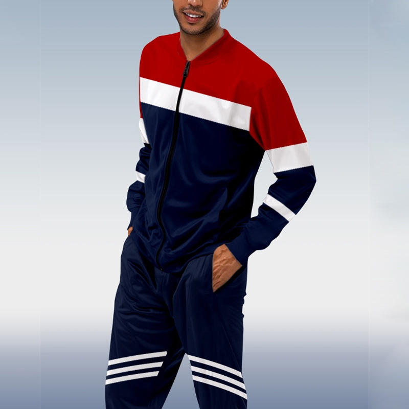 2023 Otoño e Invierno transfronterizo nuevo traje de chaqueta con cremallera para hombre Amazon pantalones de manga larga collar de dos piezas conjunto