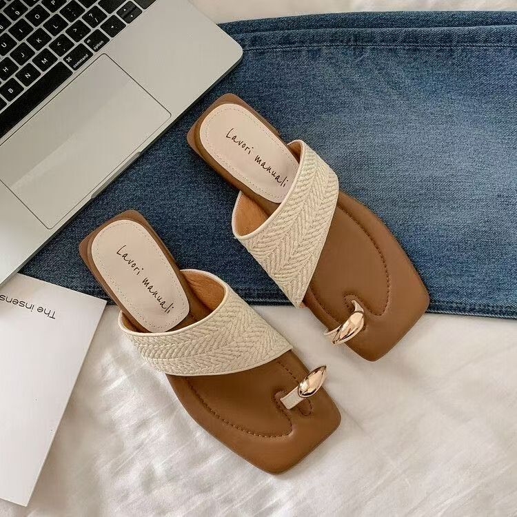 Outwear Handmade Straw Retro Vacation Style 2025 Summer One-toe Beach Half-swell Women's Homemade Woven Sandals