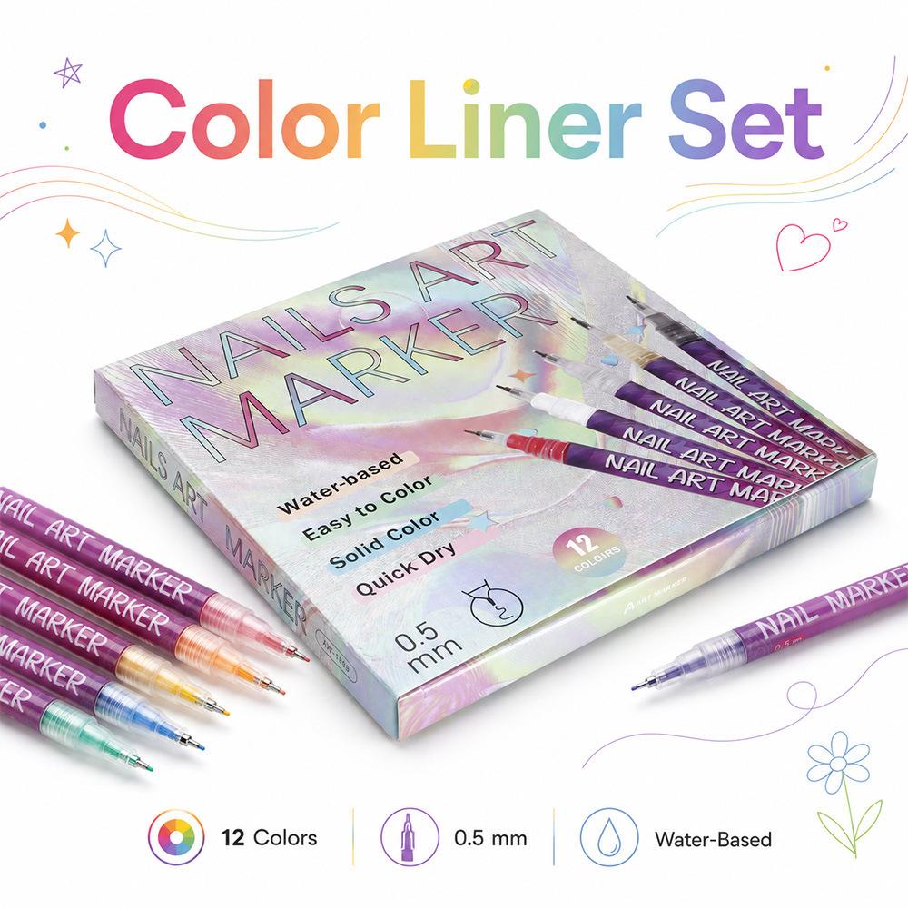 Cross-Border Temu Best-Selling 12-Color Needle Tip Pen 0.5mm Line Width Nail Art Graffiti Marker Nail DIY Painting Pen