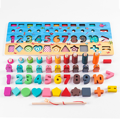 Wooden Five-Number Board for Children, Number Operation, Shape Matching, Magnetic Fishing Blocks, Preschool Educational Toys