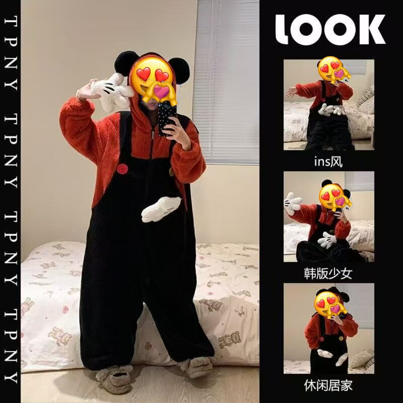 パンダ漫画パジャマコーラルベルベット 2025 新しい暖かいホーム服かわいいスーツは混合バッチで屋外で着用できます|undefined