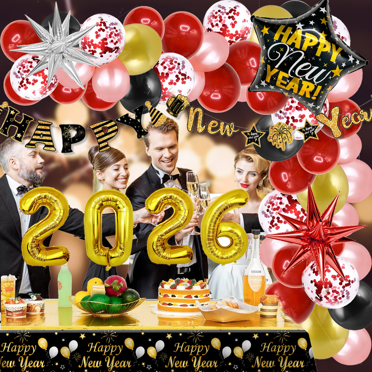Set de Globos Decorativos Año Nuevo Dorado 2026 - 6 Unidades