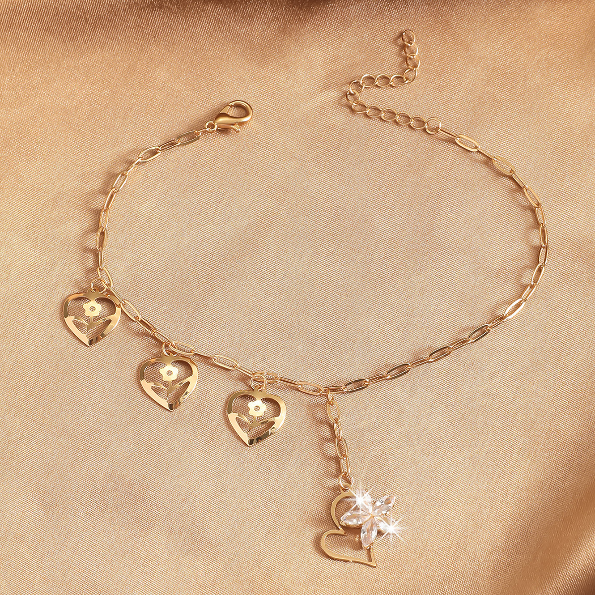 Luz de lujo alto cobre zircon playa pie de hoja decoración estilo nacional de estilo russo simple de mujer pequeña hoja de pie chaîne de mujer