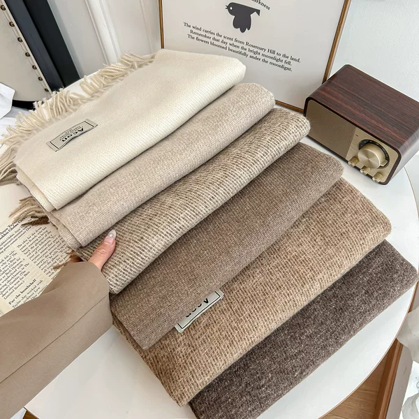 Autumn and Winter New Acon Solid Color Cashmere Scarf Women's Mixed Color High-end Monochrome Shawl Japanese and Korean Students Plain Scarf