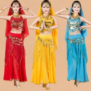 Indian Dance Performance Costumes for Adult Women, Ethnic Dance, Yangko Dance, Xinjiang Dance, Belly Dance Costumes, Gold Edge Skirt Suit