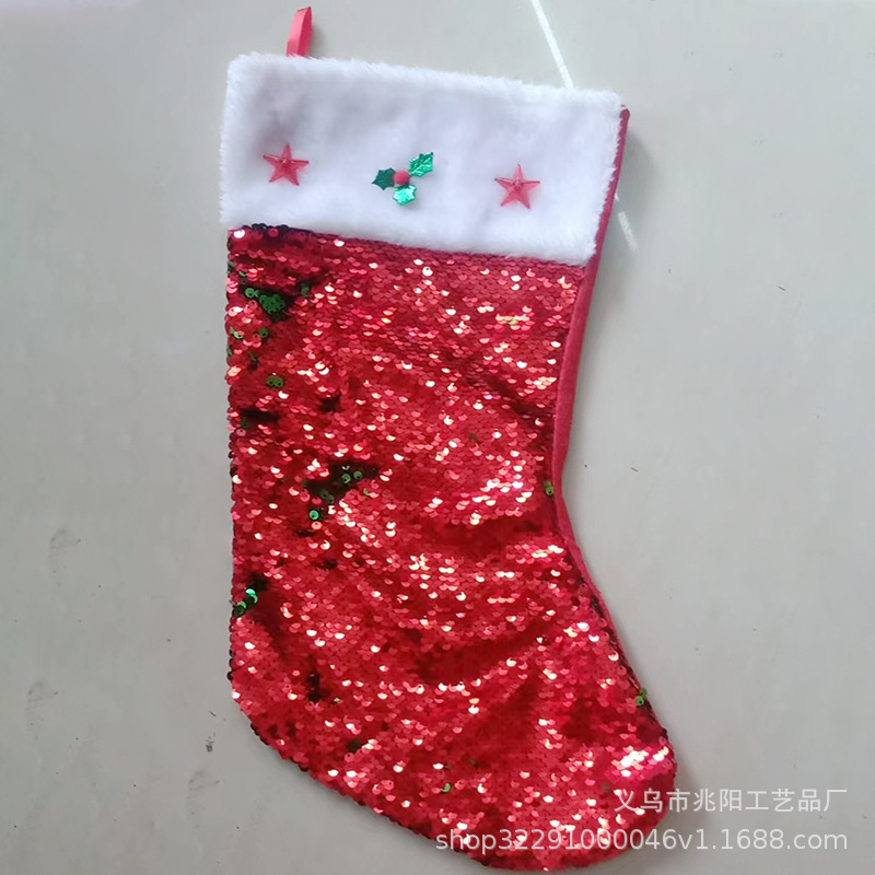 Transfronterizo nuevos suministros de decoración de Navidad con lentejuelas calcetines de Navidad con lentejuelas Rojas bolsa de regalo de Navidad