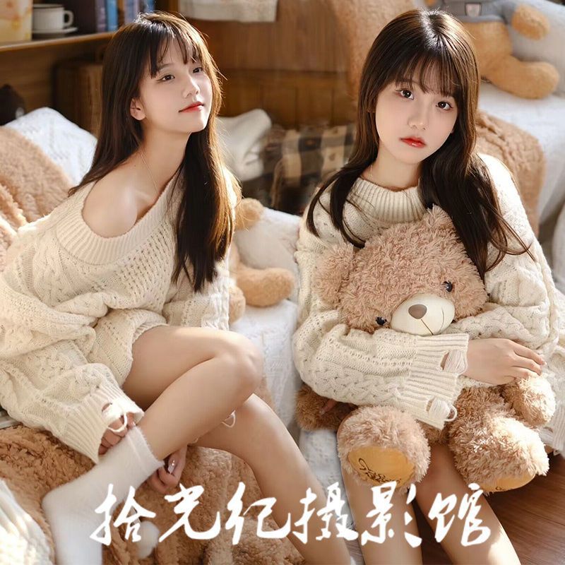 Autumn New French Style Pure Desire Twist-Knit Hollow-Out Loose Sweater with Personal Art Theme for Photography, Loose Fit Autumn New French Style Pure Desire Twist-Knit Hollow-Out Loose Sweater with Personal Art Theme for Photography, Loose Fit