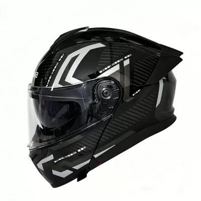 Motosiklet kaskı (dəbilqə) — built-in Bluetooth slot, safety helmet - black-and-silver-pattern-transparent-mirror-m-54-55