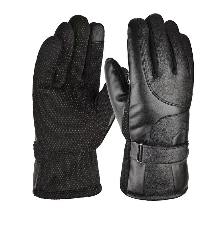 Guantes de cuero para hombres en invierno para montar al aire libre motocicleta a prueba de viento frío calentamiento de lana invierno pantalla táctil guantes de espesamiento