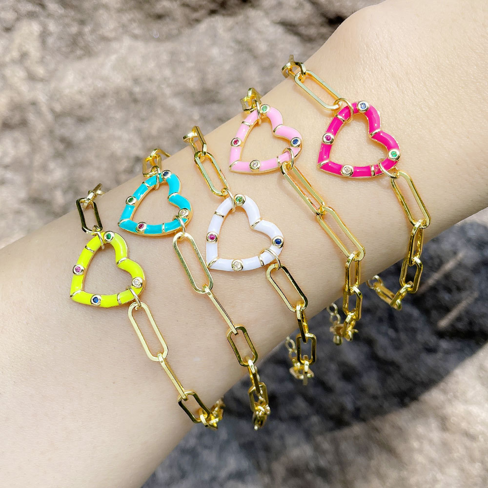 Simple Style Heart Shape Copper Bracelets Inlay Zircon Copper Bracelets