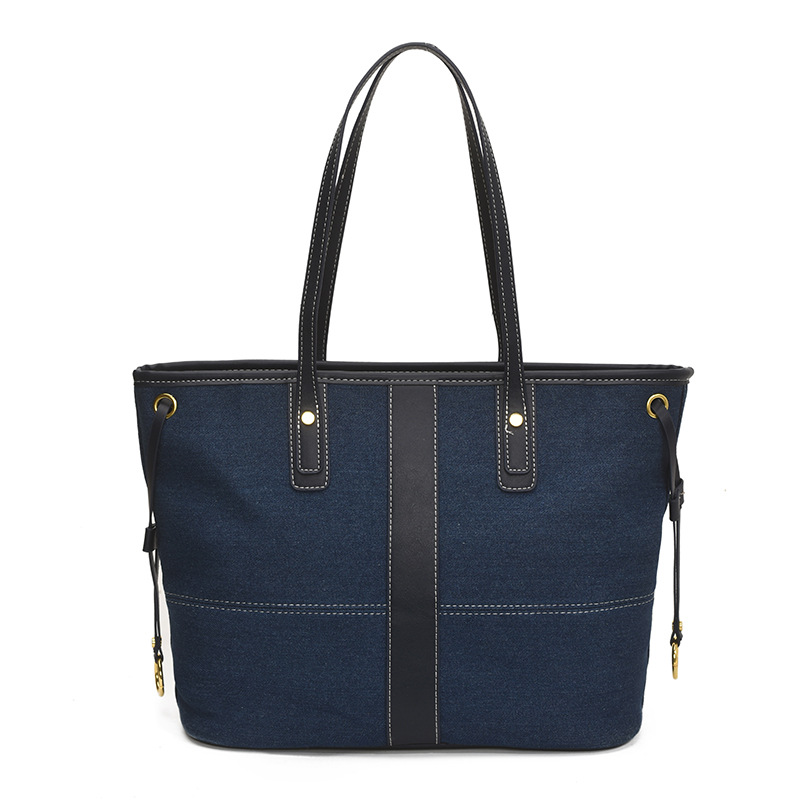 Denim color en contraste retro mano portando bolso Tote femenino transfronterizo nuevo bolso de hombro europeo y americano de gran capacidad con textura
