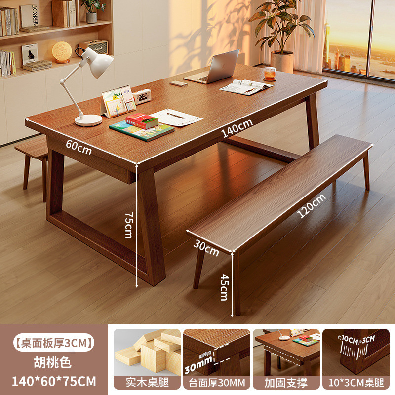 Salón de estar escritorio largo para la sala de estar escritorio de escritorio escritorio de madera maciza escritorio de computadora para estudiar doble mesa larga