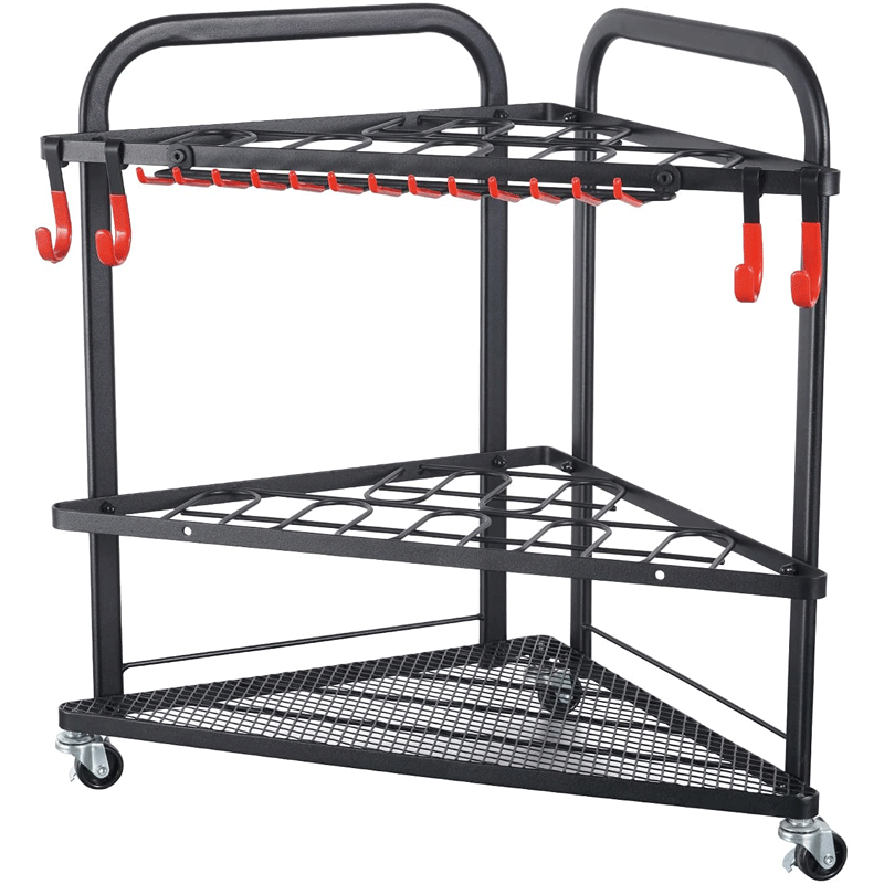 金属花园工具收纳架可调节落地带轮子大容量庭院车库工具整理器