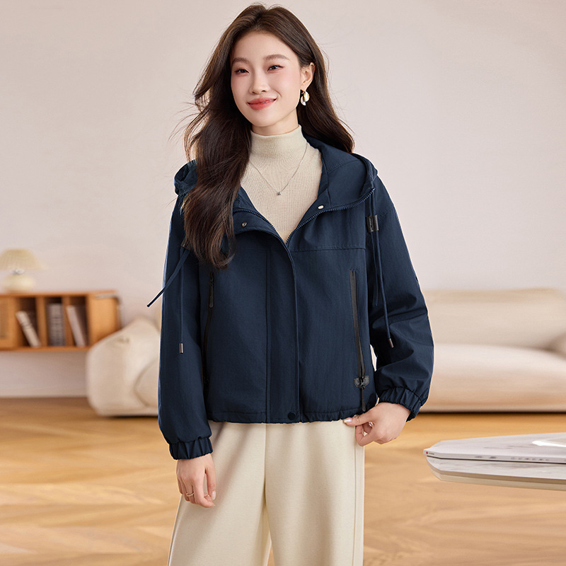 休闲工装风连帽短外套女2025秋季新款百搭宽松显瘦冲锋衣夹克上衣|undefined