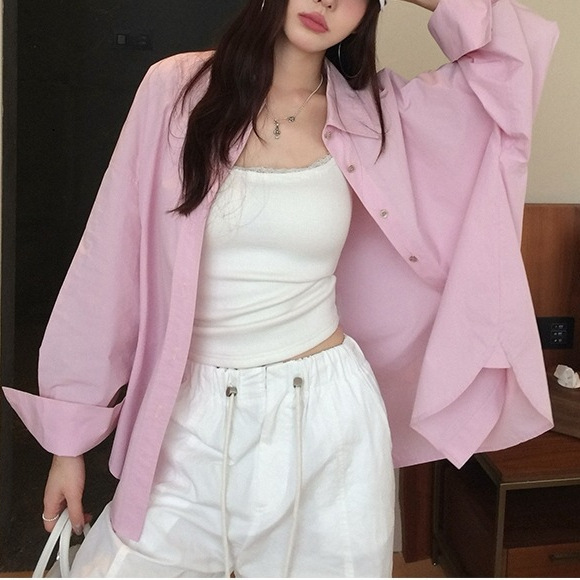 Zhang Beibei 1 100 Cotton Japanese Style Air Sense Thin Vigor Shirt Women's Slim Casual All-match Loose Long Sleeve Top