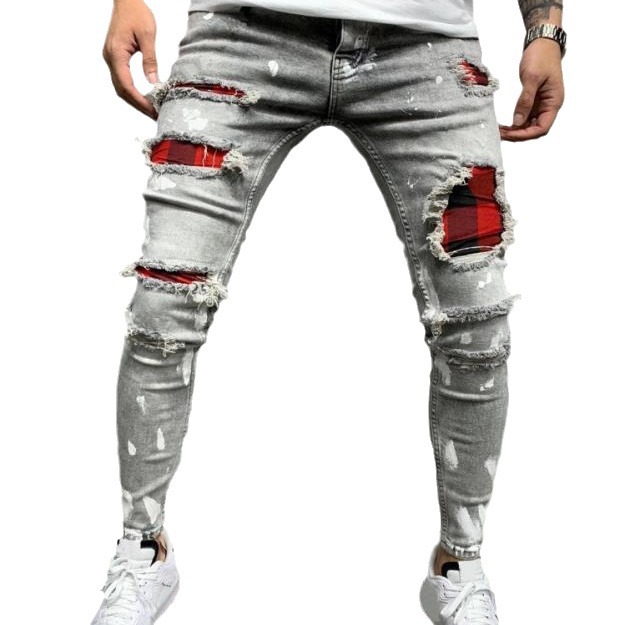2024 High quality men's with paint peeling holes, fashionable and trendy new jeans for men_voghion.com