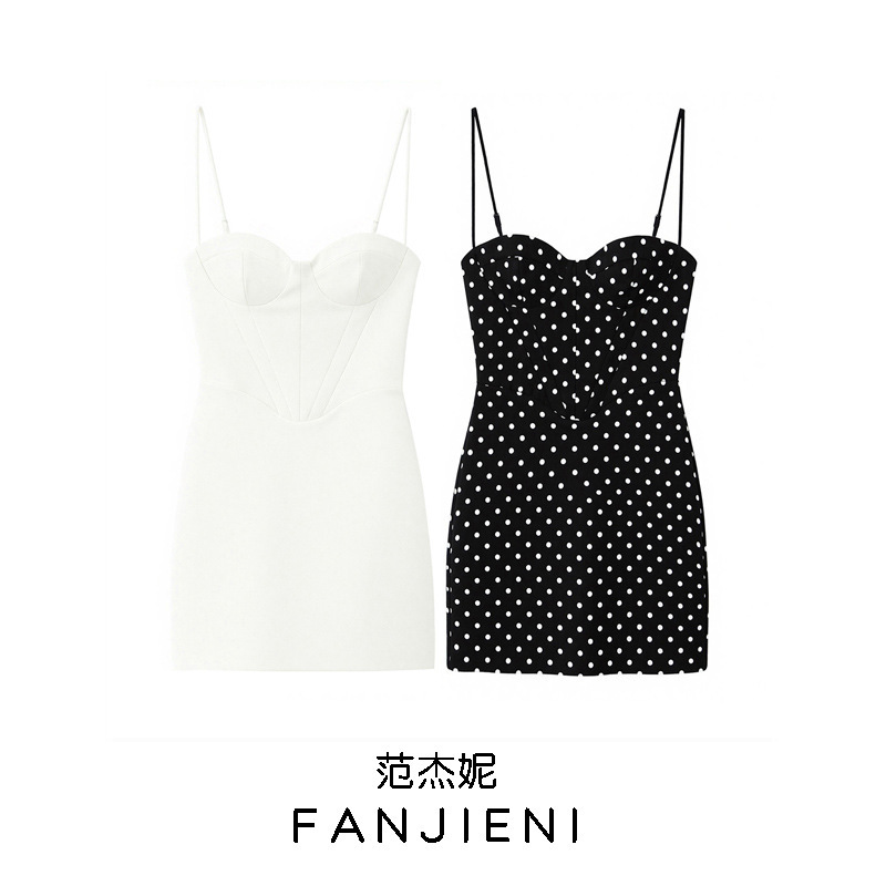 Zr Foreign Trade Wholesale European and American Style Women's Clothing Retro Versatile Polka Dot Spaghetti Strap Mini Dress 2637111