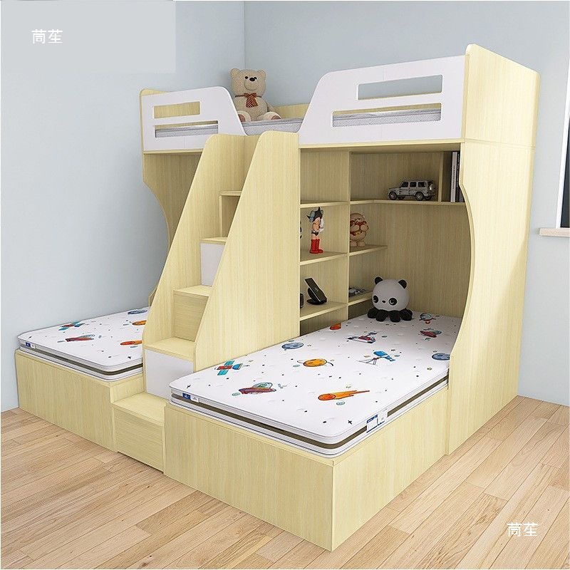 Sister and Brother Do Not Get on and Off the Bed, Multifunctional Large-Capacity Storage Children's Bed, Staggered Small Apartment, Space-Saving, Color Available