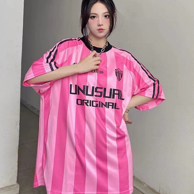 【Shopee Hot Item】Th Men's and Women's Short Sleeve T-Shirt Striped Mesh Jersey Loose Quick-Dry Top