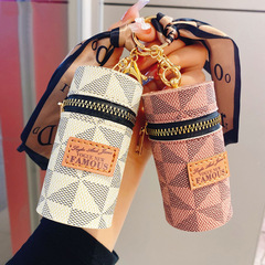 Bao Bao Girl 2024 New Retro Old Flower Skin Keychain Leather Mini Red Pocket Phone Charm Earphone Coin Holder Bag