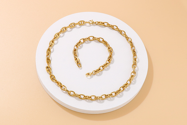 new fashion oval ring open buckle stainless steel necklace bracelet set wholesale nihaojewelry