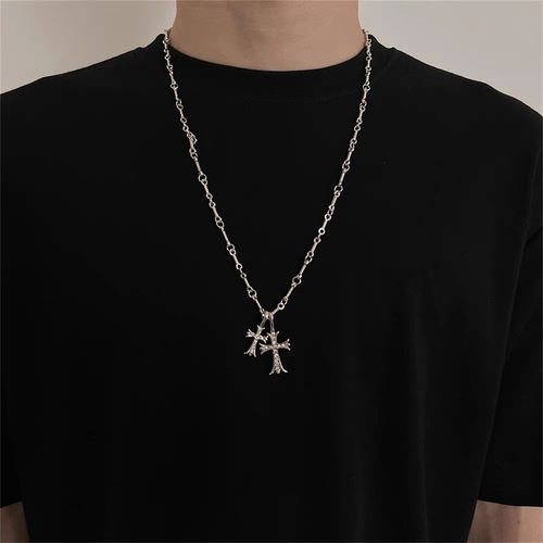 Cross Necklace Trend Brand Versatile Cross Pendant Necklace Japanese and Korean Fashion Simple Long-Sleeved Sweater Chain for Men