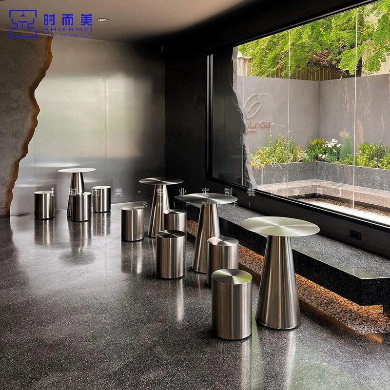 Интернет-знаменитости, чай с молоком, магазин десертов, комбинация стола и стула, индустриальный стиль, кафе, водный бар, зона отдыха, креативный круглый табурет из нержавеющей стали