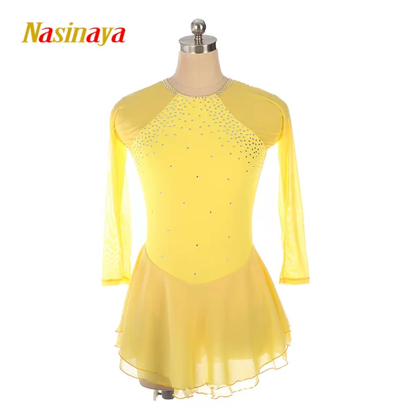 Fono figure skating suit Costen skating suit children adult women performance suit competition grade examination skirt yellow