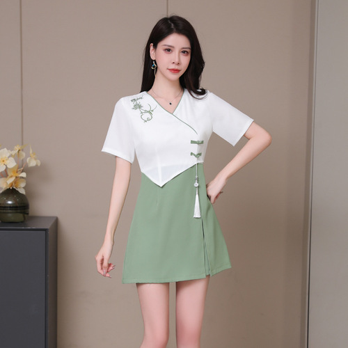  Summer Foot Bath Technician Work Clothes Women's Foot Spa Shop Health Center Tsai'er SPA Club Temperament Short Skirt Suit