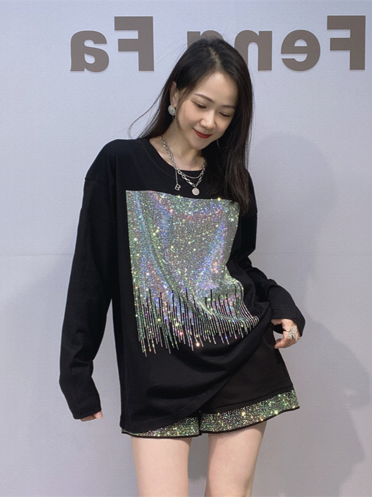 Ropa de mujer de comercio exterior nueva chaqueta de algodón de diamante de agua grande, gorda, m de manga larga, camisa de fondo, mujer relajada en otoño, camisa de camiseta interior y exterior image 4